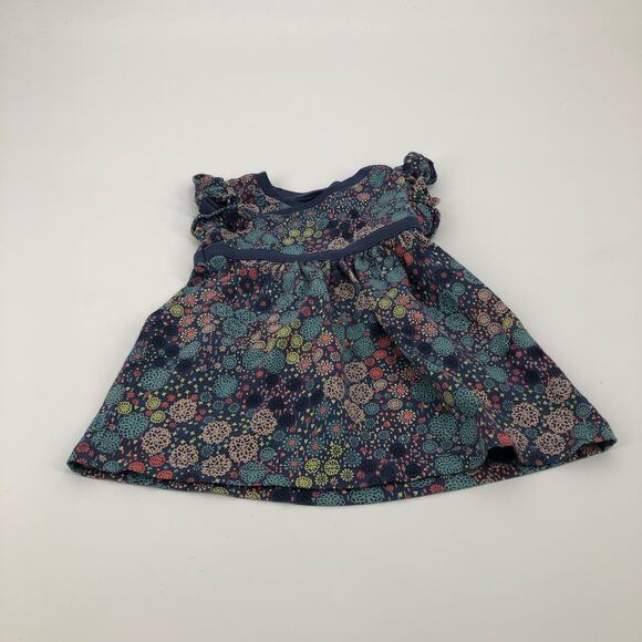 Tea Collection Baby Girl Blue Floral Dress Flutter Sleeve Size 3-6 Months - Picture 3 of 6